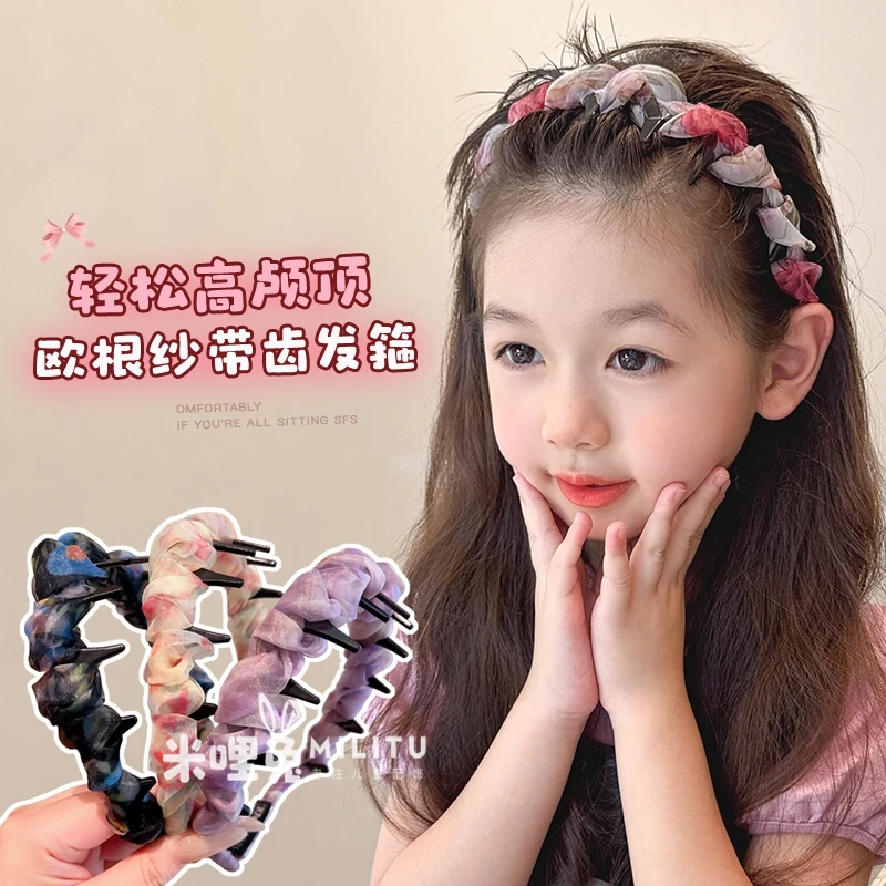 儿童网纱碎花发箍女童蓬松高颅顶头箍小女孩压发整理碎发洋气发饰