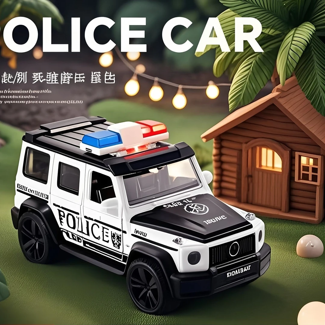 萌趣多大G奔驰警车儿童声光仿真合金回力越野车模型生日礼物惯性