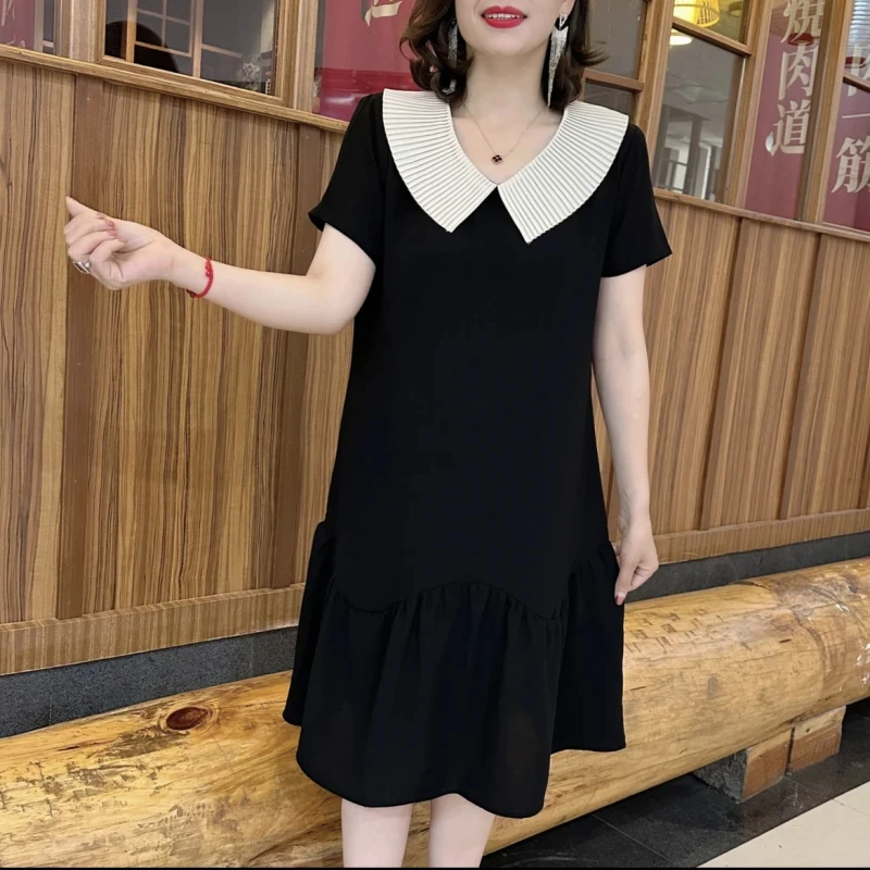 2025夏季新款荷叶娃娃领减龄纯色宽松连衣裙时尚气质高级裙子女装