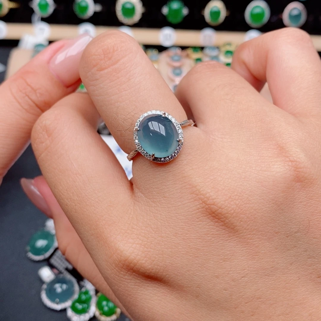 银S925镶嵌戒指翡翠5(11.7-10.2-7.0)