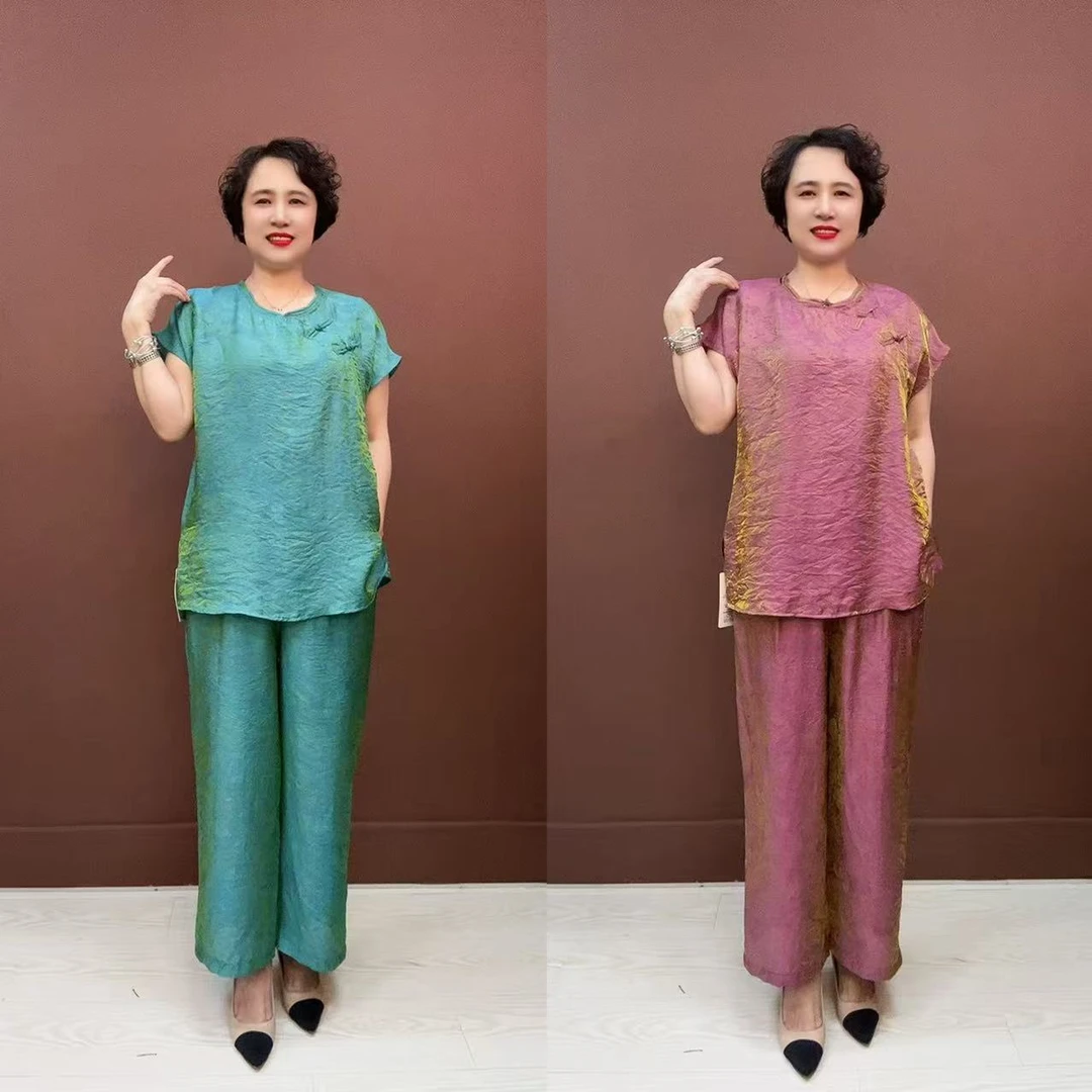 H-琉璃炫彩减龄中式时尚妈妈上衣裤套装