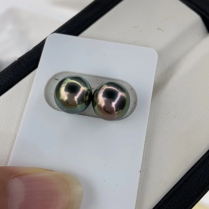 裸珠未镶嵌海水珍珠10-11mm大溪地极光孔雀绿对珠