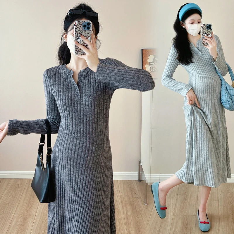孕妇装2025新款早秋时尚显瘦休针织孕妇秋装连衣裙孕妈高级穿搭