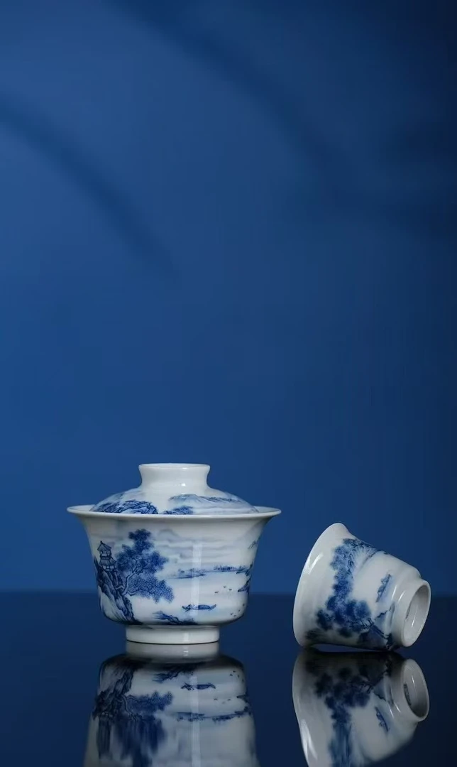 景德镇手绘青花山水套组