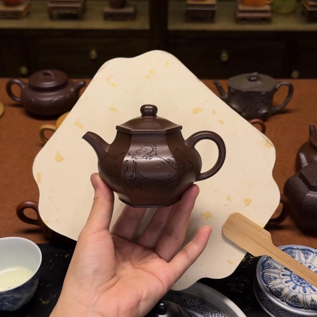 茶壶紫砂165cc，六方潘壶，老紫泥