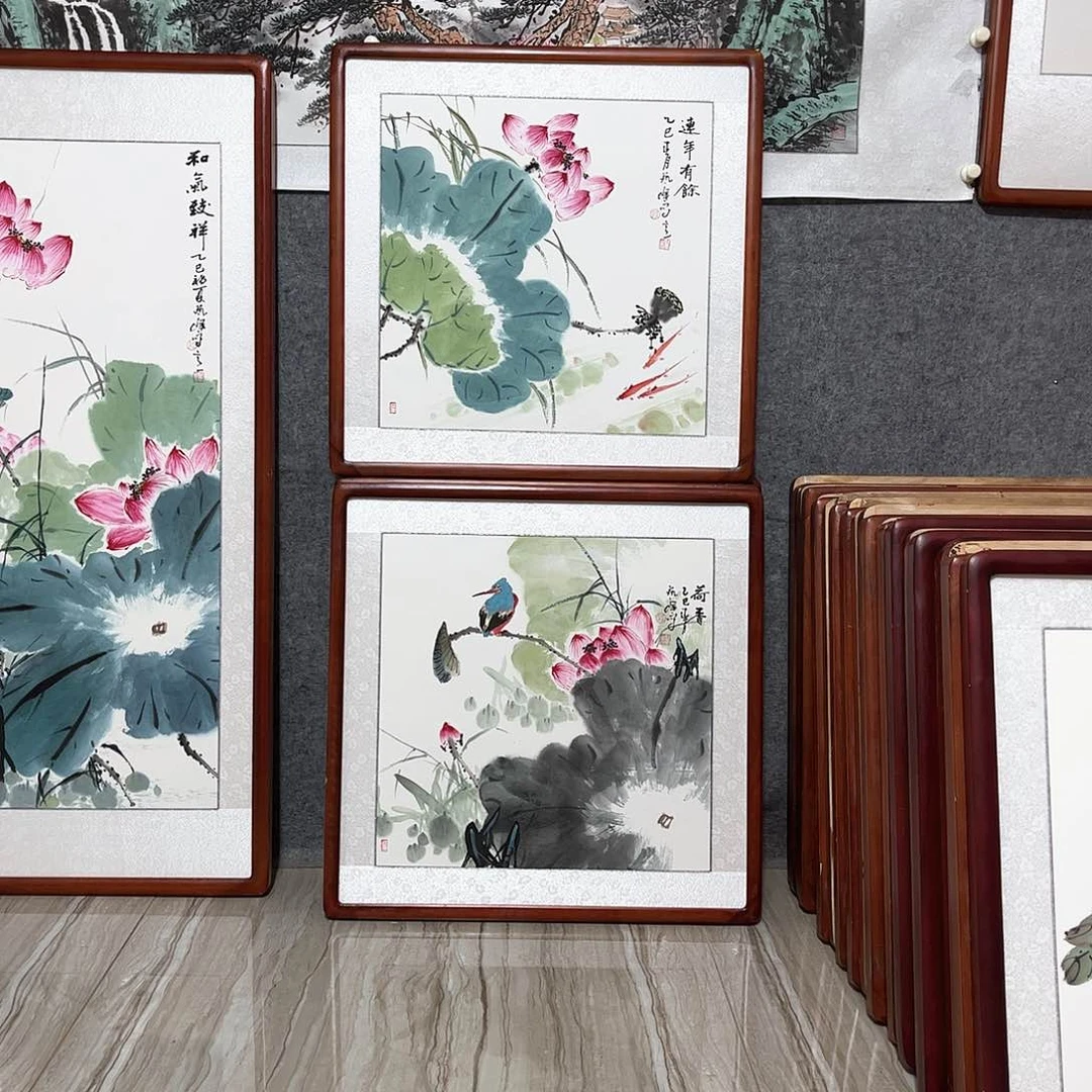 国画书画作品带框63×63厘米