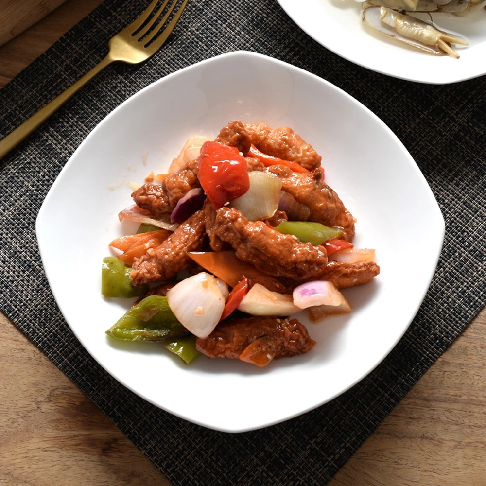 A729①】6英寸方汤盘4只纯白唐山骨瓷家用餐具