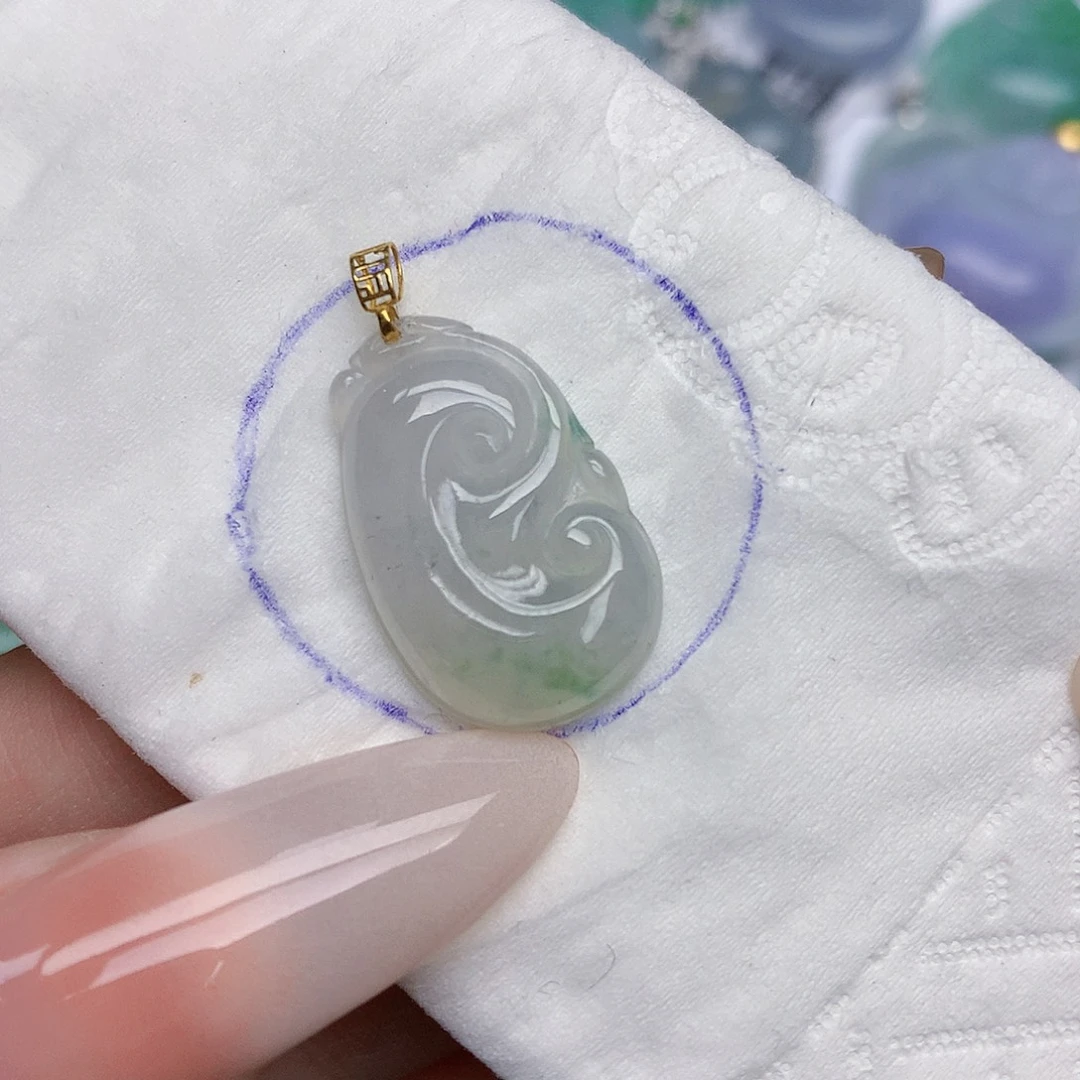 翡翠18K金镶嵌颈饰天然缅甸翡翠a货百元以上9元证书费自理