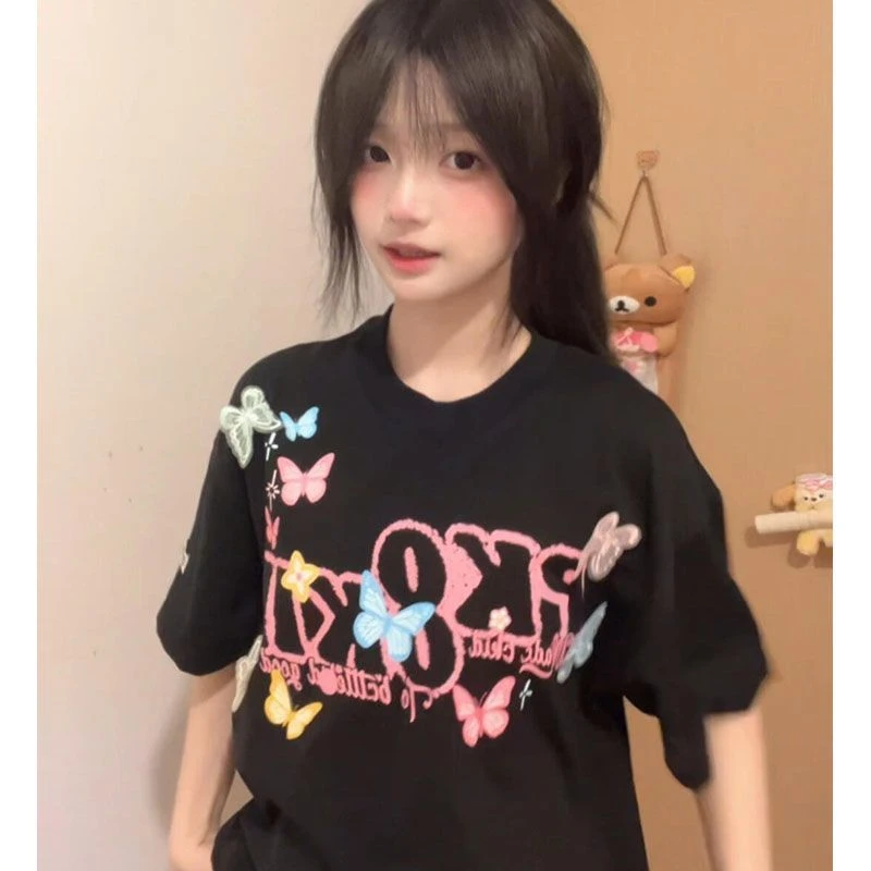 NASA ROAD新款百搭纯棉短袖T恤女夏季潮牌美式宽松情侣百搭上衣服