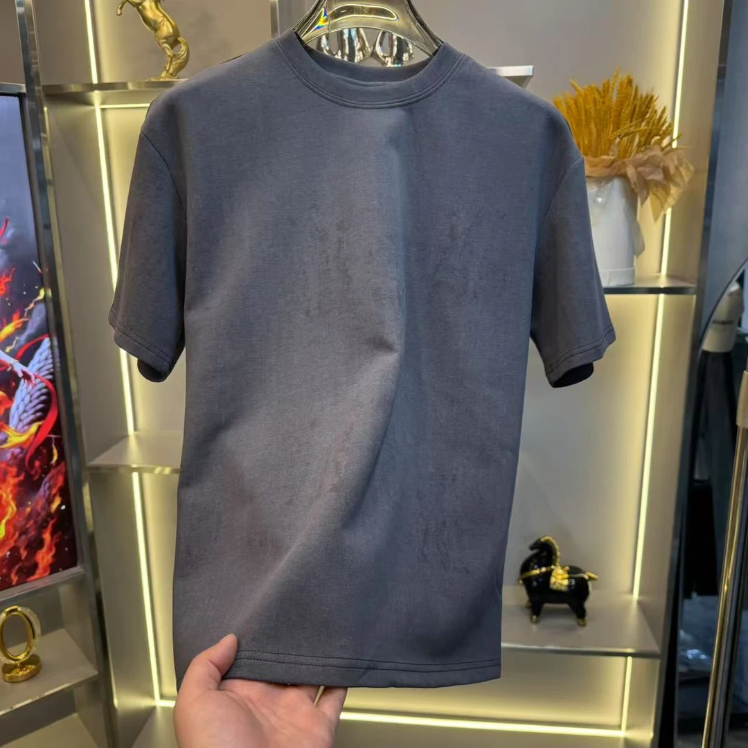 男士半袖时尚休闲百搭夏季扩版宽松简约圆领做旧印染体恤