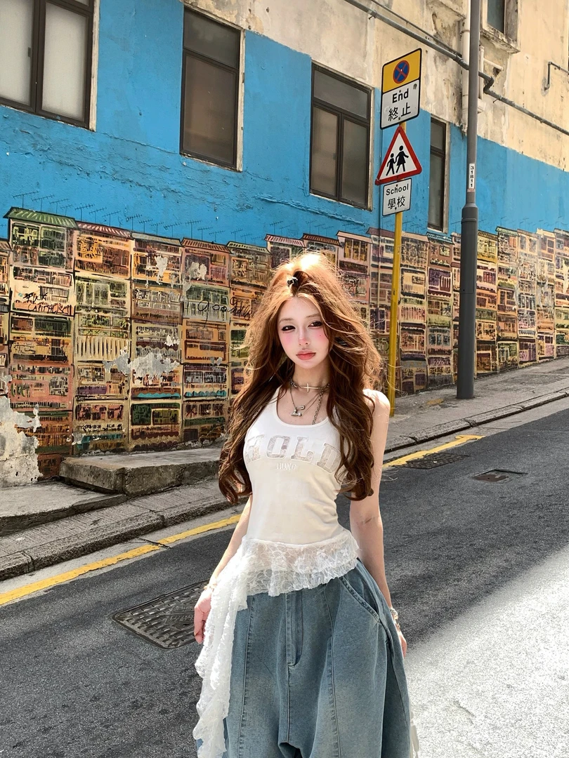 漏后背蕾丝背心修身型气质性感