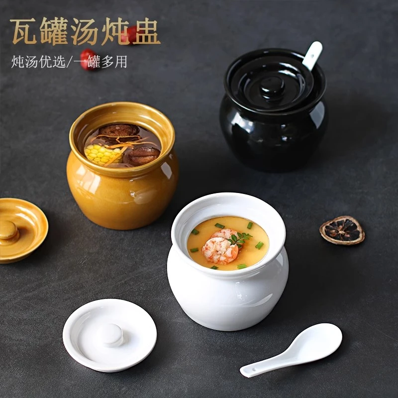 瓦罐煨汤炖盅家用商用隔水炖一人蒸蛋带盖炖罐沙县小吃陶瓷煲汤罐