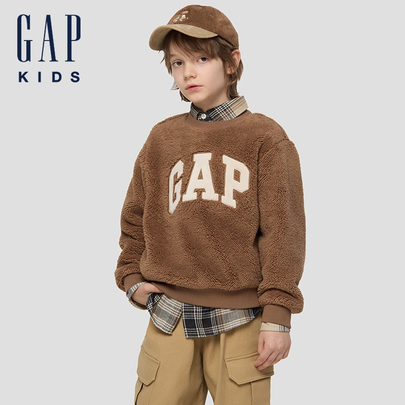 Gap男女童新款珊瑚绒刺绣宽松加厚圆领卫衣装 DR 804986