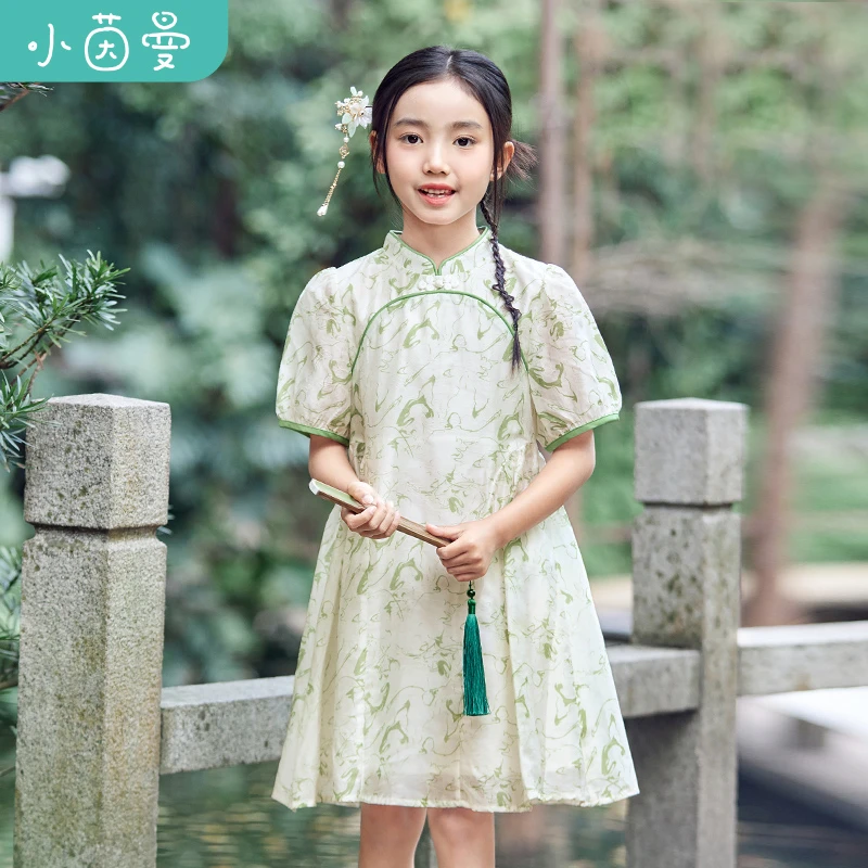 【亲子装】小茵曼女童连衣裙洋气气质复古少女古风裙子早秋新中式