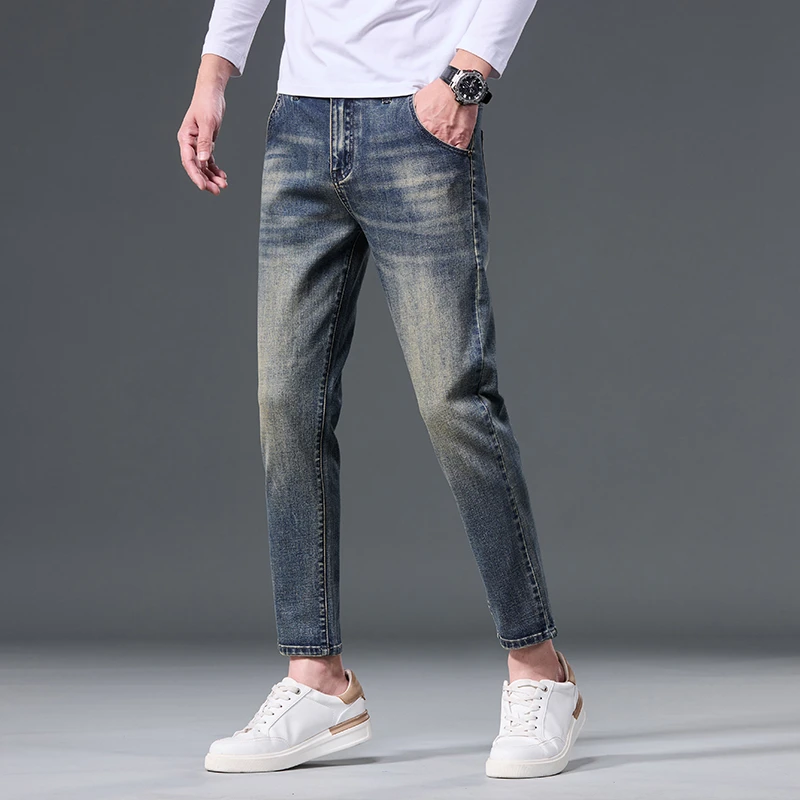 2025新款九分牛仔裤男春夏季9分裤韩版微宽松休闲弹力修身小脚裤