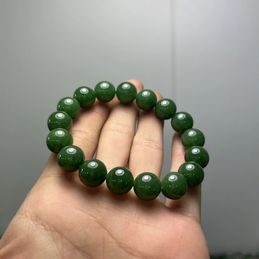 【潜珑】和田玉辣绿碧玉手串12mm大尺寸sx-2802