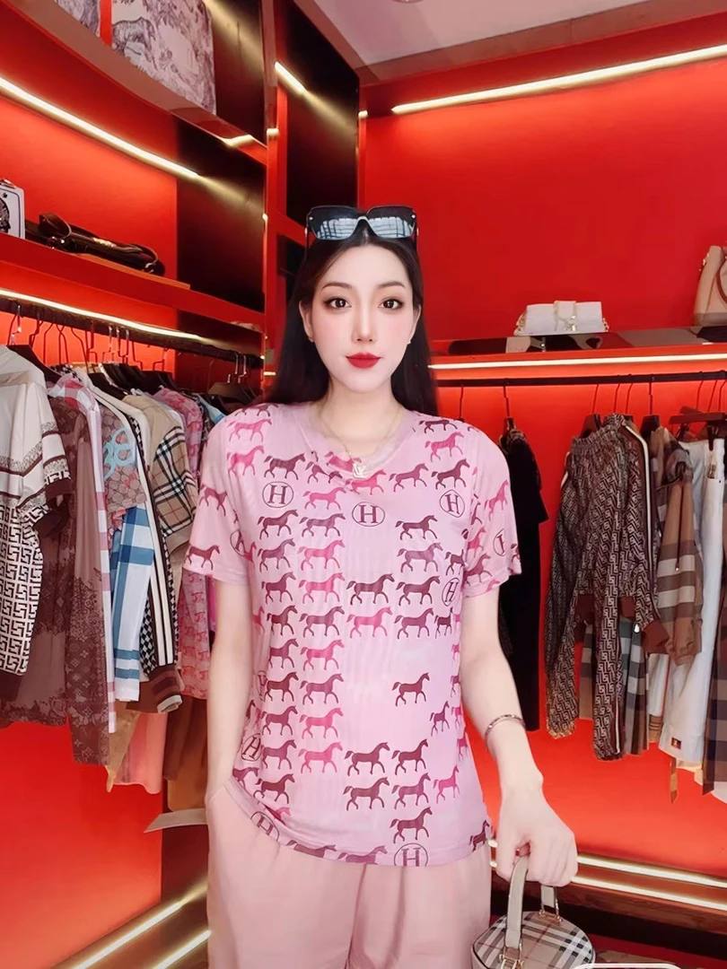 62 粉色夏季休闲高级感双层网纱上衣女薄款T恤-8606