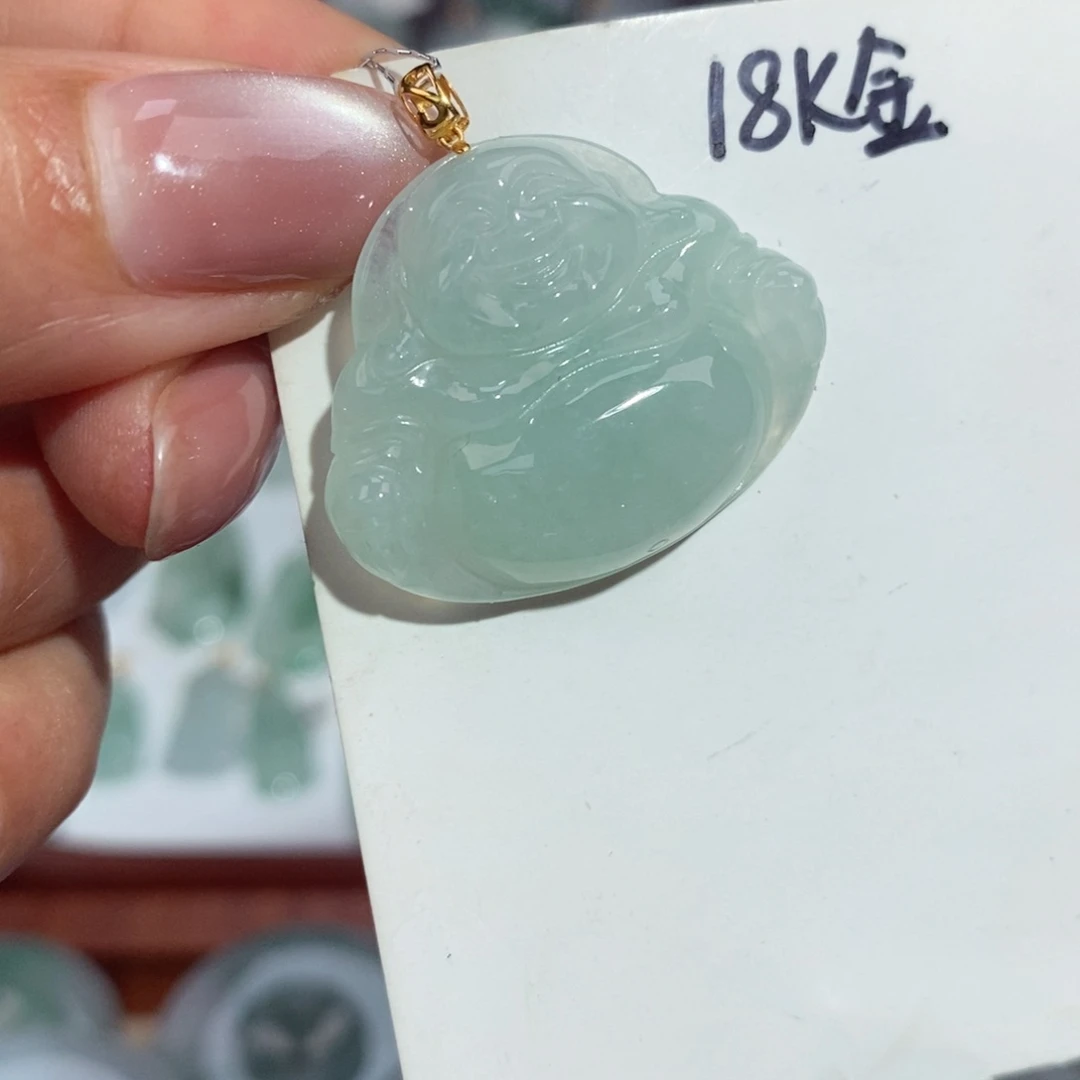 翡翠18K金镶嵌颈饰佛公吊坠
