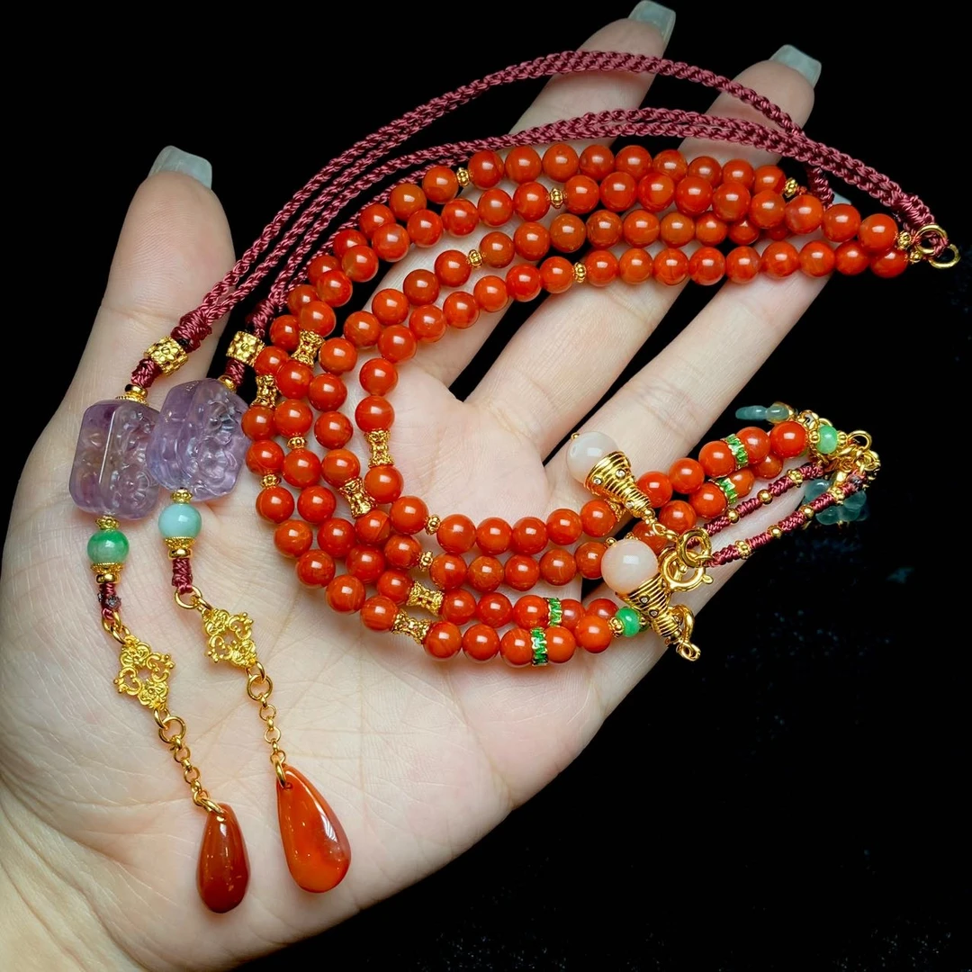 【云上好物】7 DS87725-南红DIY项链-多样性发其一-5mm （JG）