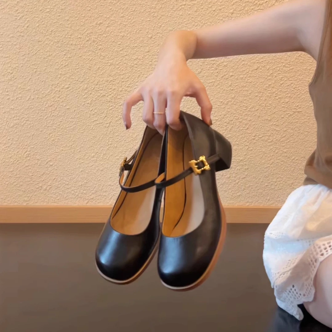 Pokoy-4.5cm复古粗跟玛丽珍鞋女日常舒适一字扣带单鞋