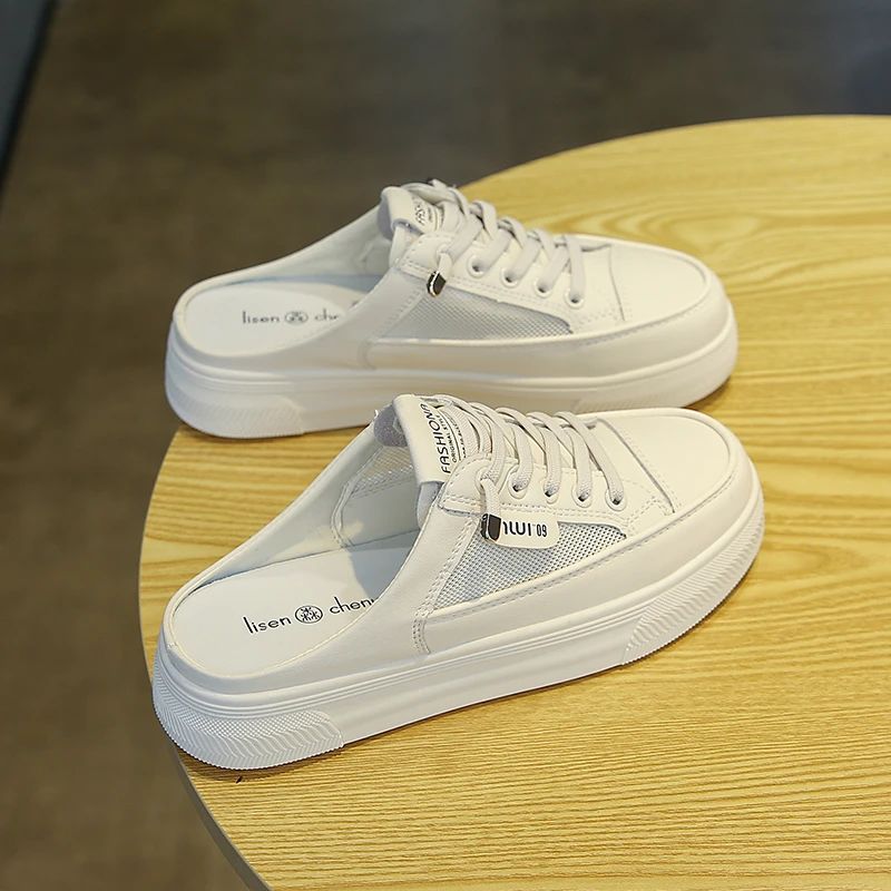 网红包头拖鞋女夏外穿2025年新款半托凉鞋百搭透气网面平底小白鞋