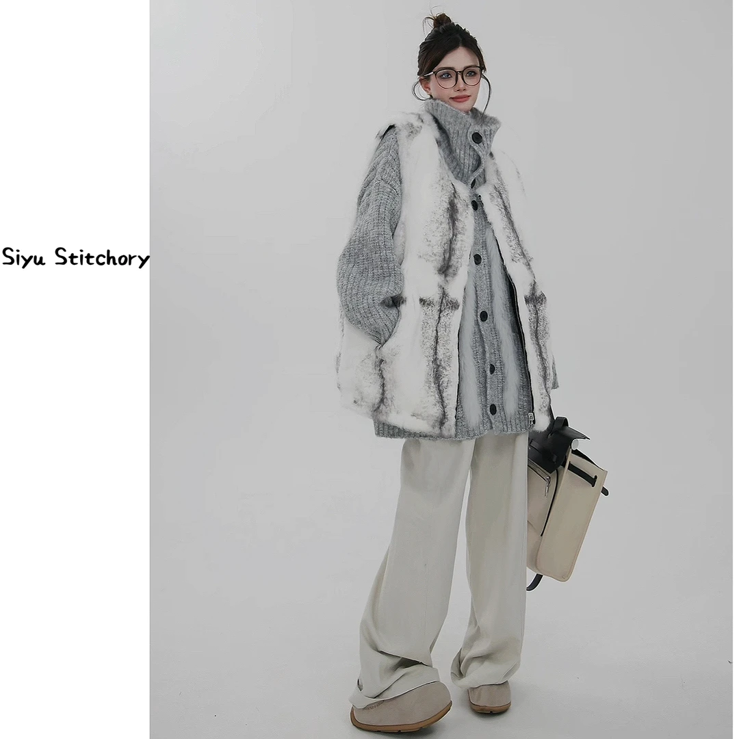 【思语】“慢时光” CC25727 新款银十字色安哥拉长毛兔皮草马甲