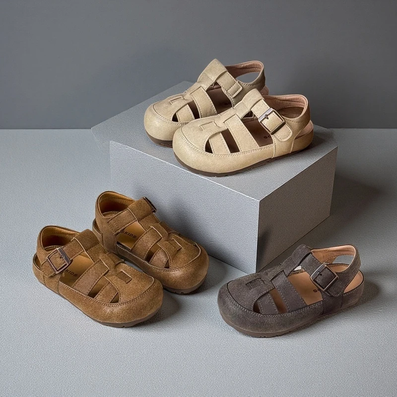 夏季男包头日式沙滩鞋女凉鞋镂空宝宝防滑童鞋软底拖鞋