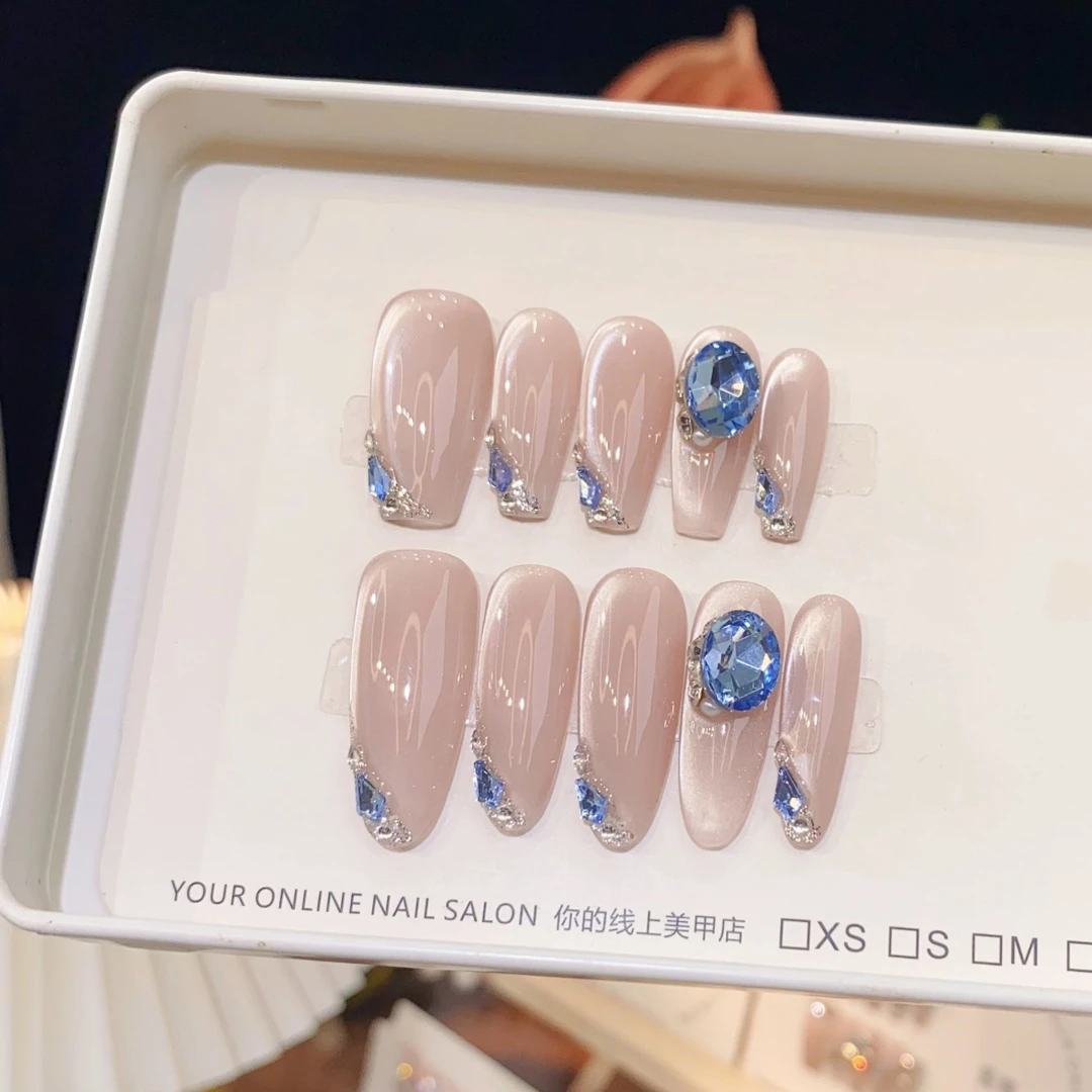 鲛人泪-美甲店手工高定-新款美甲可重复佩戴-爆闪美甲-10片