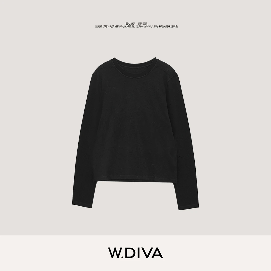 W.Diva【笑意】时尚简约柔软舒适透气百搭圆领针织衫3Z3016948