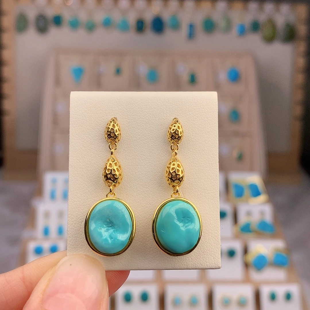 绿松石银S925镶嵌耳饰