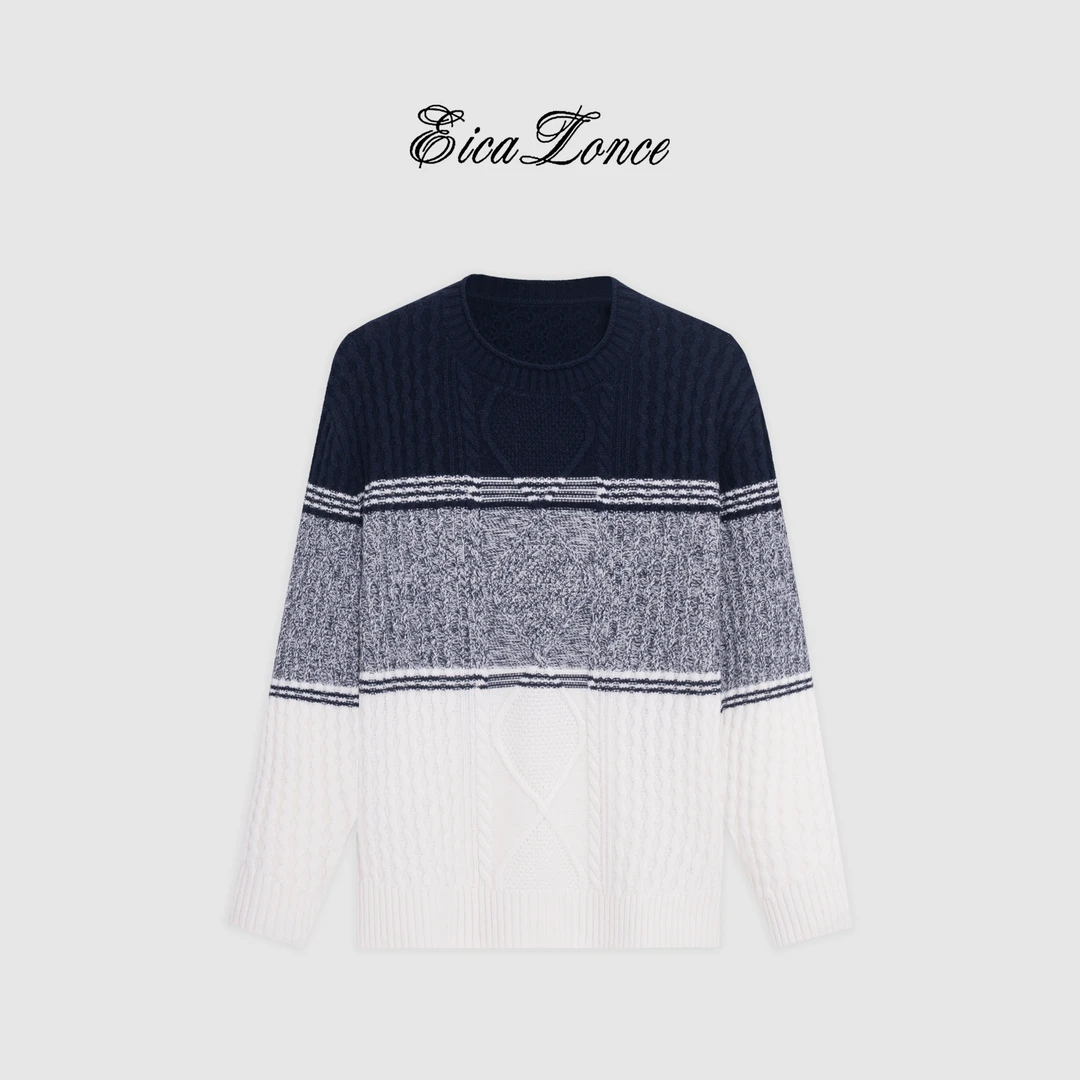Eicalonce意卡伦萨100超细羊毛亲肤保暖撞色百搭秋冬毛衣80214