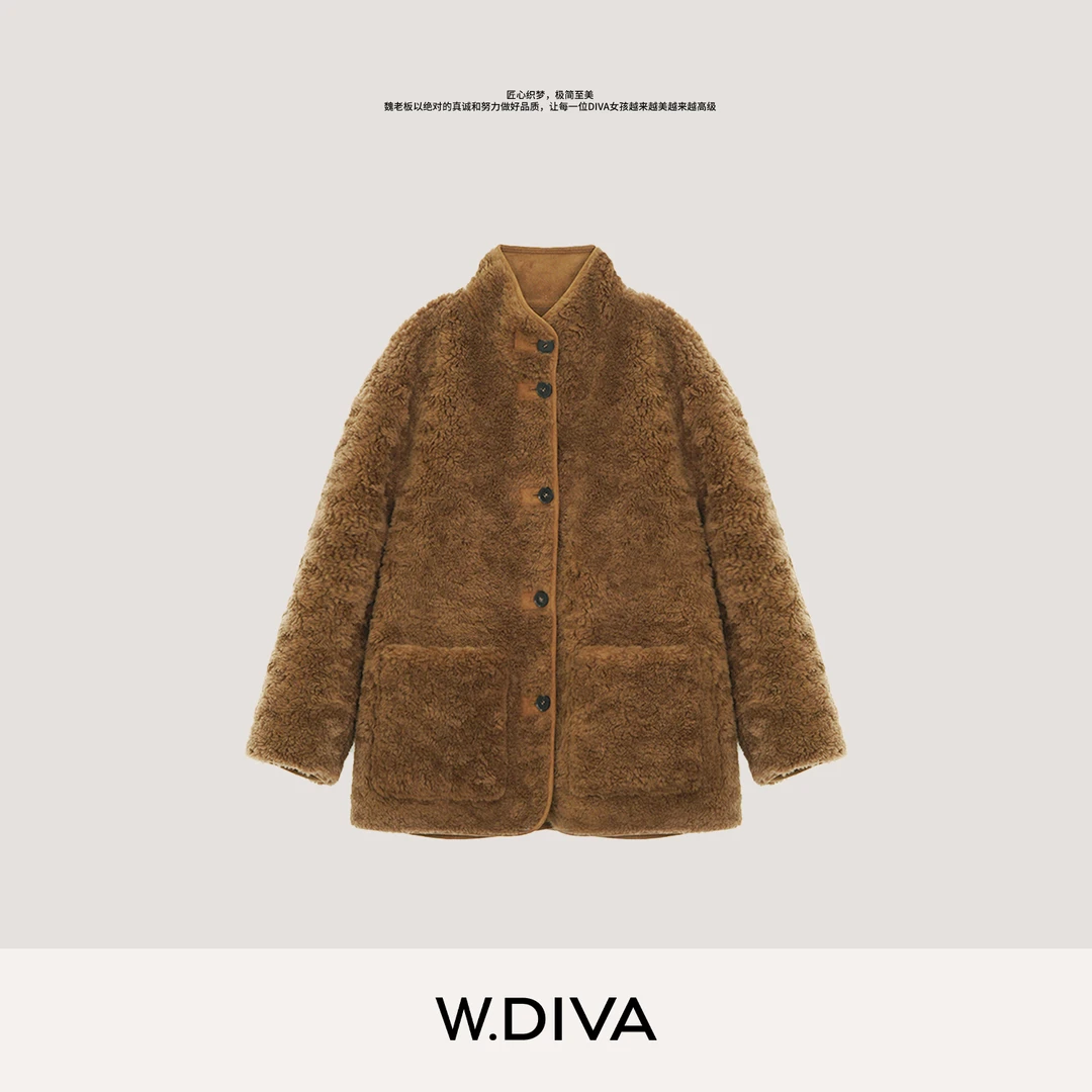 W.Diva【心中所爱】颗粒羊毛老钱风时尚简约立领长袖外套4C083948A
