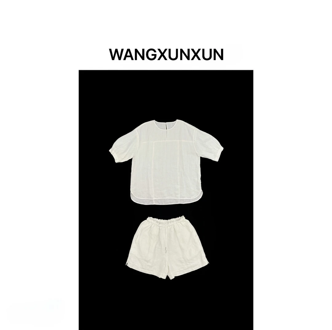 【WANGXUNXUN】纹理感宽松休闲百搭夏季亚麻套装