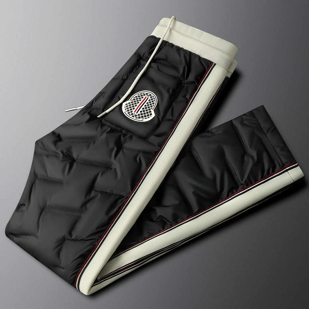 利尼科比利侧条纹撞色羽绒裤冬季外穿保暖修身小直筒男士鸭绒长裤