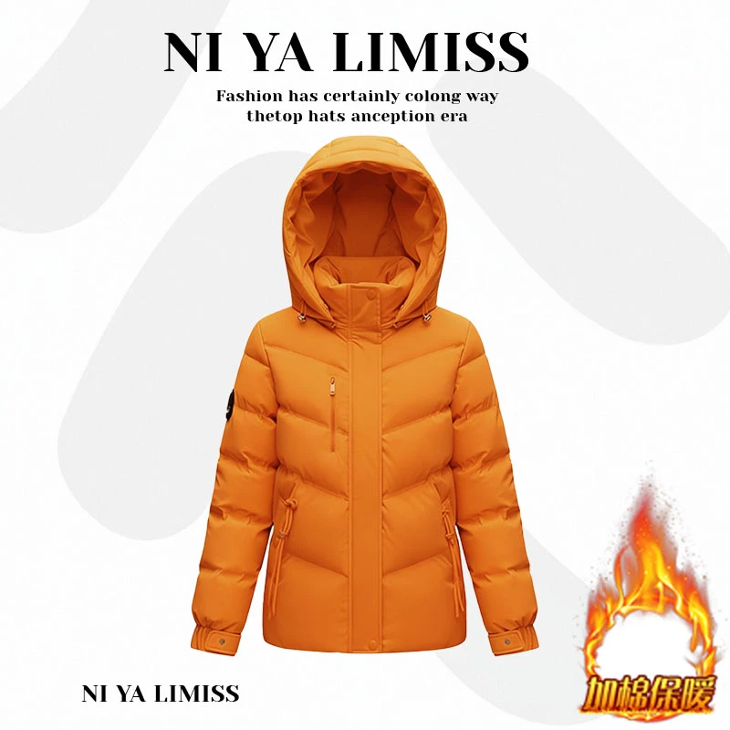 设计感双拉链短款连帽棉服女2025年冬季新款宽松加绒加厚保暖棉衣