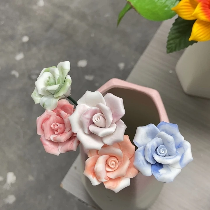 陶瓷手工制作陶瓷花5朵素烧