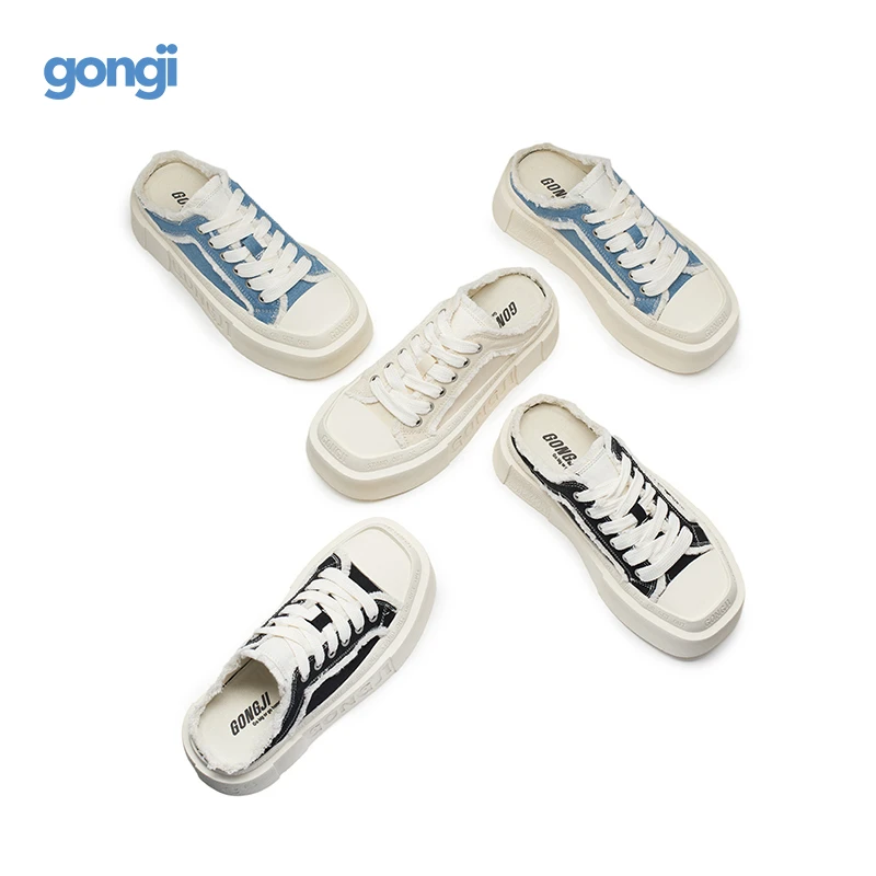 【杨蓉同款】GONGJI方寸之地方头欧若风帆布拖鞋女包头懒人一脚蹬