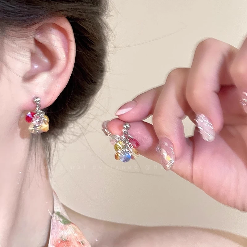 铜合金树脂耳饰 多巴胺彩色葡萄串耳钉女小众设计高级感耳环耳饰