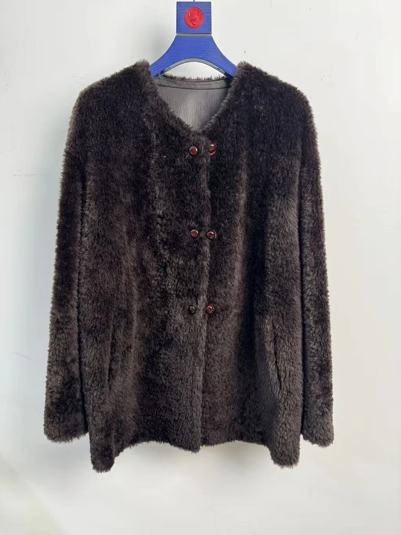 拉贡皮毛一体女宽松休闲中长款皮草外套