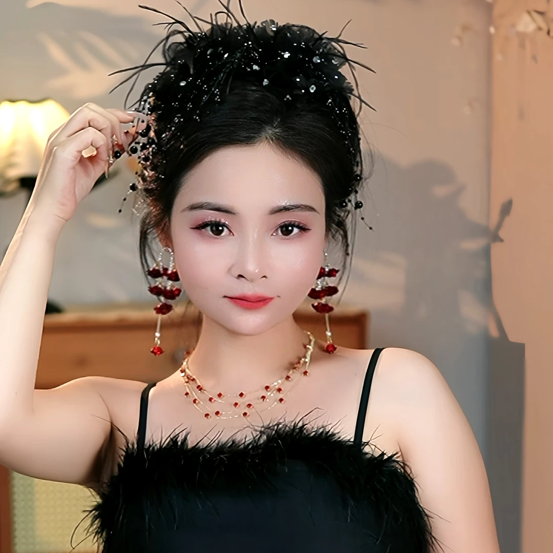 韩式港风复古花朵羽毛抓夹网红时尚百搭盘发鲨鱼夹美拉德头饰发夹