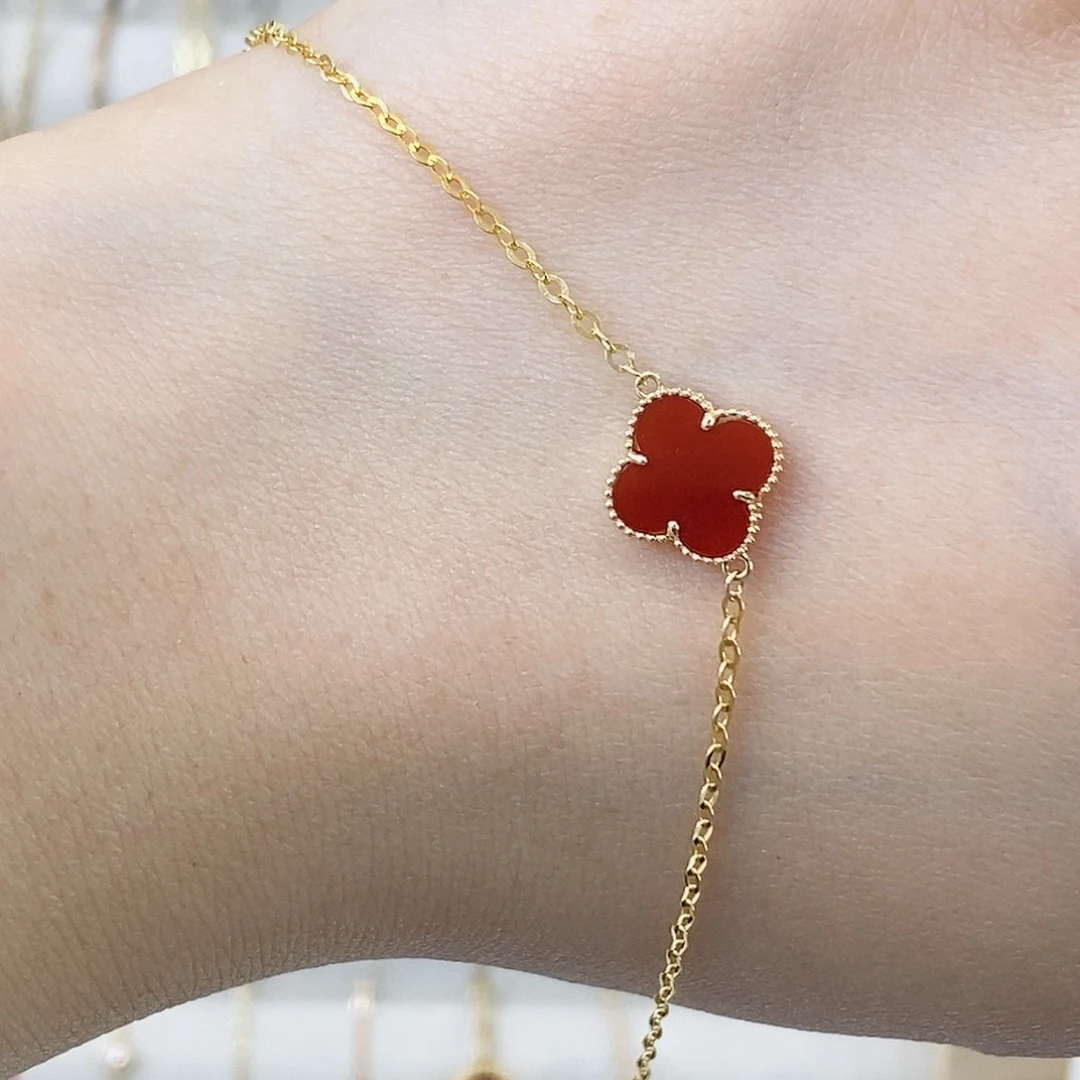 玛瑙/玉髓手链18K金镶嵌红10mmk黄