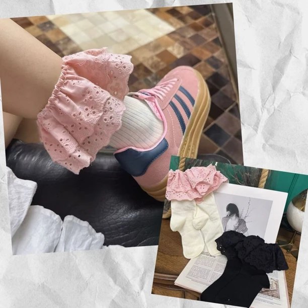 双层蕾丝大花边袜子中筒袜百搭韩风甜美女生jk堆堆袜直播