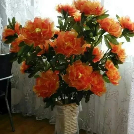 纯手工丝网花牡丹花客厅摆设（不含花盆24朵大花，6/枝）客厅摆件