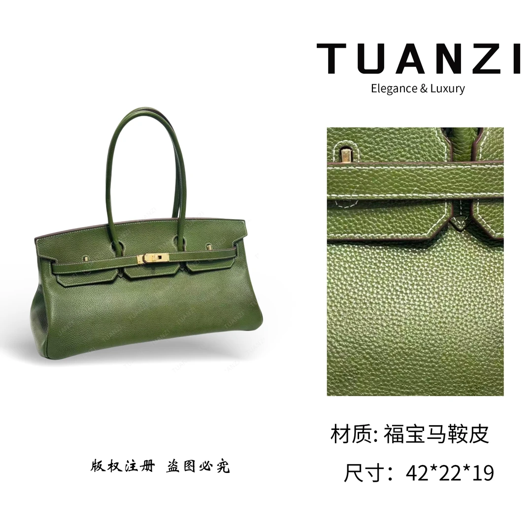 『42cm金扣』手提TUAN′ZI定制真皮女包 XKY-7269-福宝绿