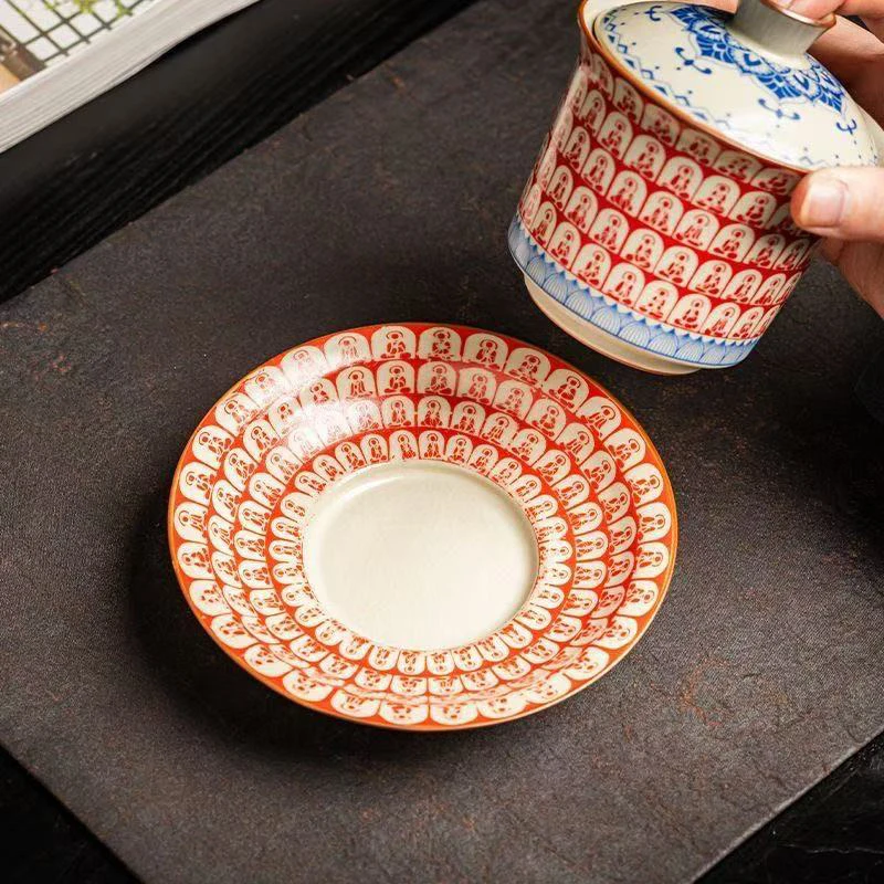 汝窑千佛三才盖碗敦煌公道杯高档泡茶防烫带盖茶碗陶瓷功夫茶具