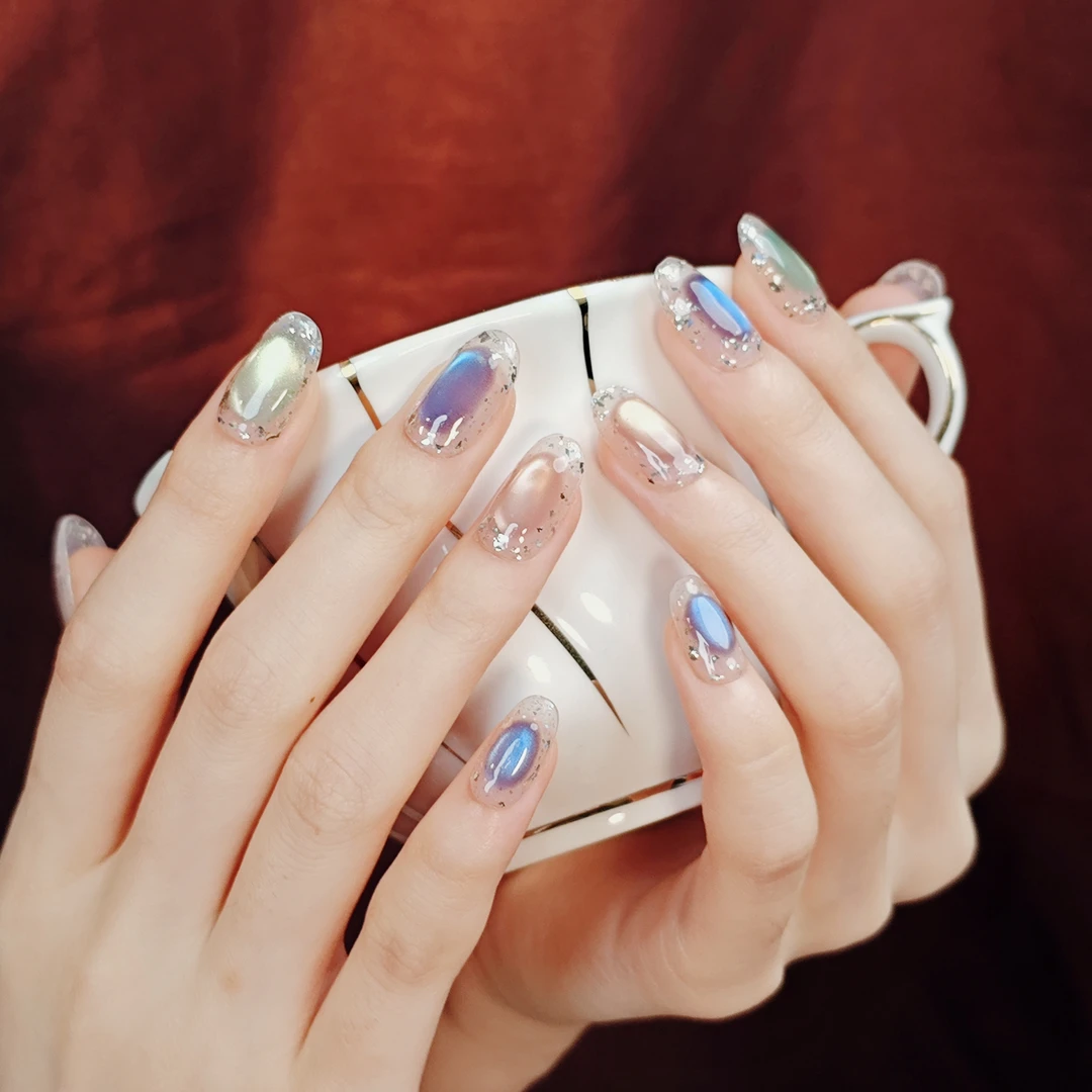 【五彩玻璃珠】ys一只柚纯手工穿戴甲气质光疗显白高级感美甲爆款