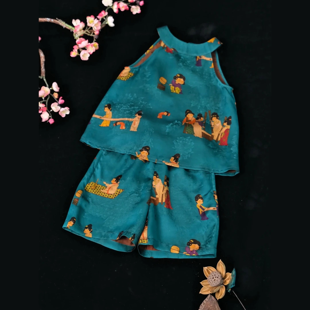 莨宝宝「超显白」B138+B139套装100%桑蚕丝花罗红云纱民族风女童ZT