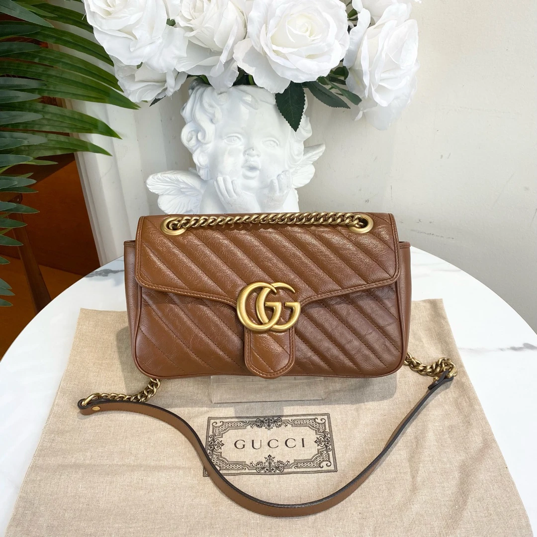 95新 GUCCI/古驰 多宝二奢/67598/马蒙26 焦糖色