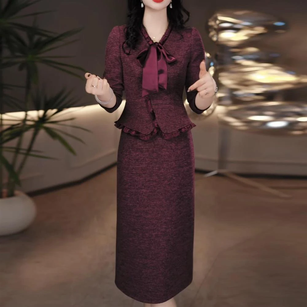 2025秋冬装新款名媛静奢风时尚修身显瘦洋气减龄百搭连衣裙M-5XL