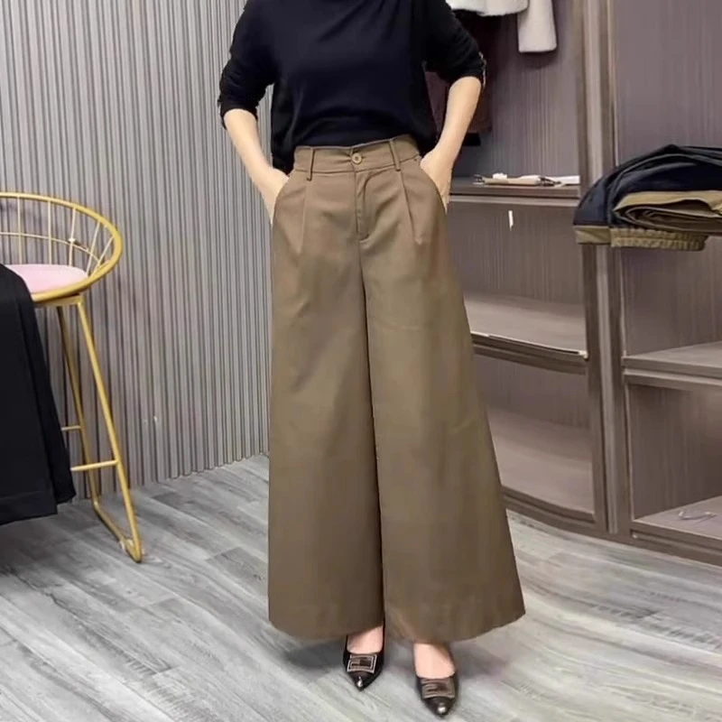 时尚高腰阔腿裤女夏季2025新款小个子显瘦宽松大脚裤时尚直筒长裤